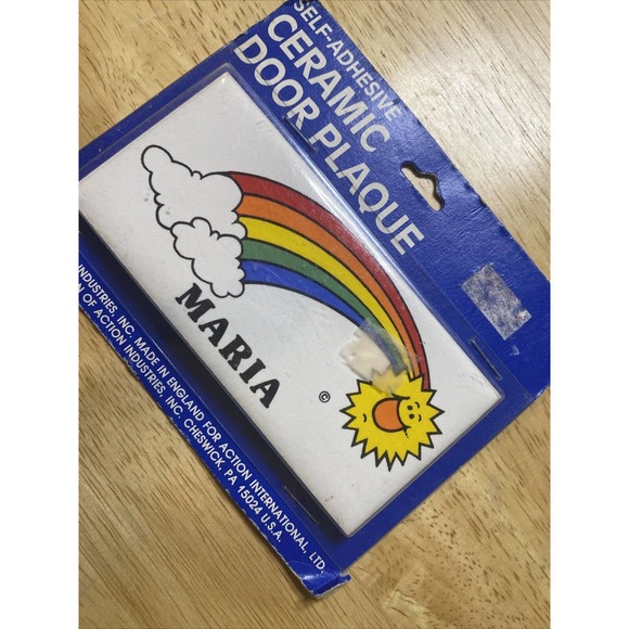 VINTAGE/RETRO MARIA RAINBOW&SUN NEW DEAD STOCK CERAMIC DOOR NAME PLAQUE 1984!! - Picture 2 of 12
